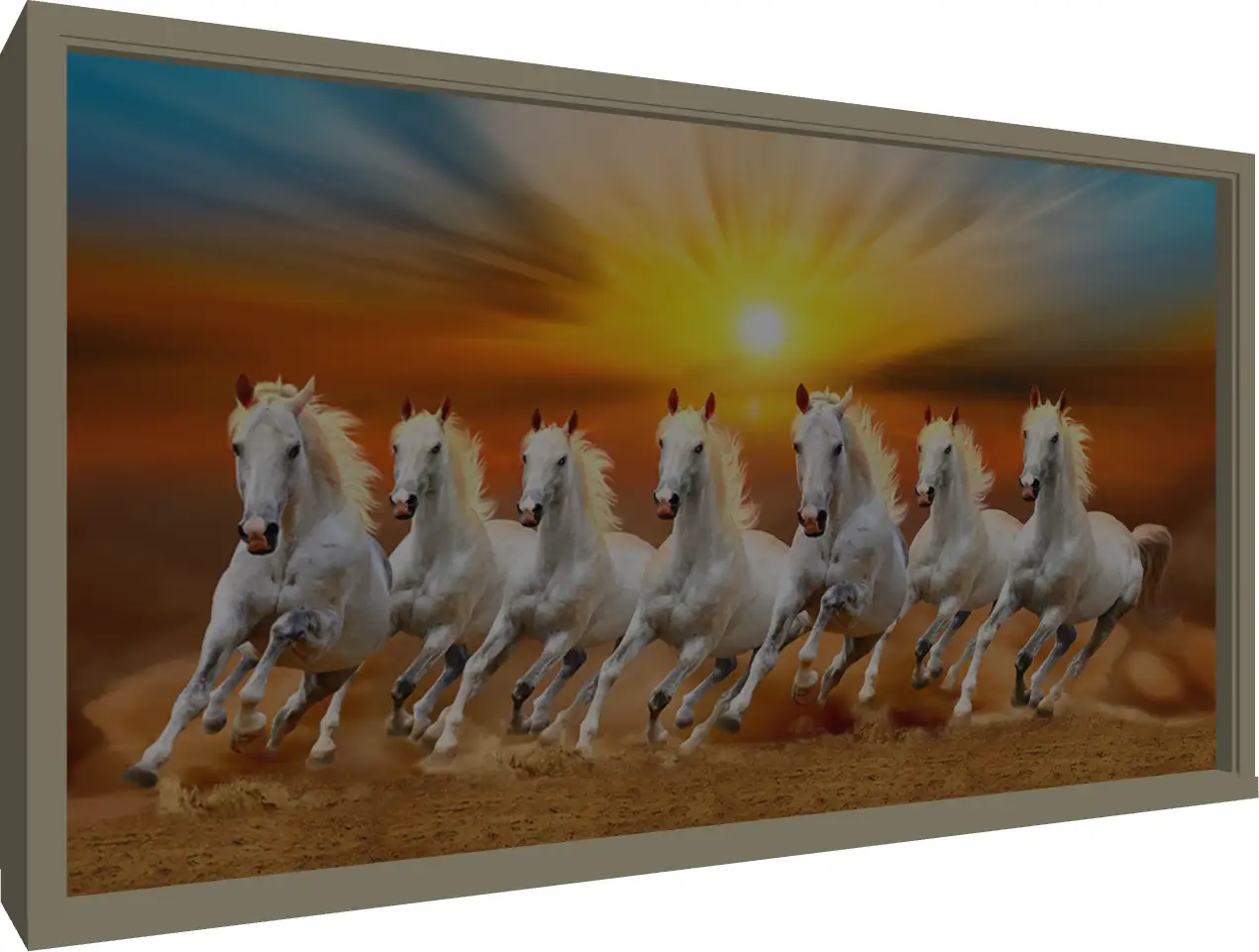 Seven Horses Ocean Landscape Canvas — floater frame preview | PrintPosters.in